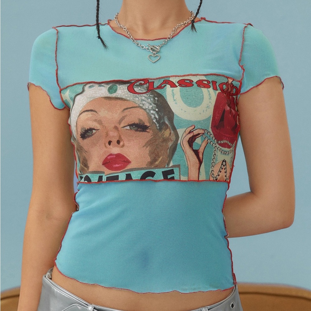 Icon 90s Graphic Lettuce Trim Mesh Top